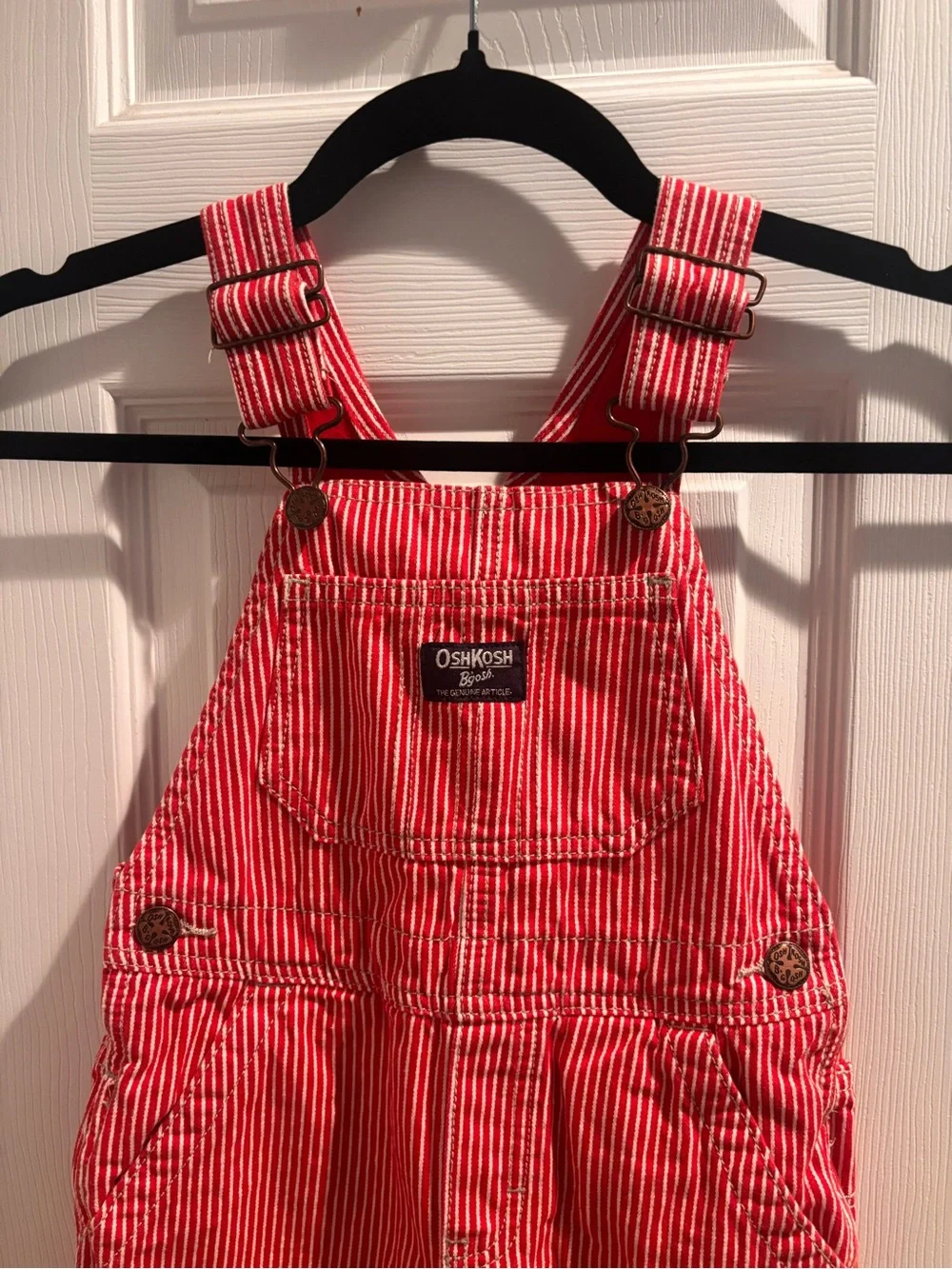 OshKosh B'gosh Red and White Striped Kids Lined Overalls